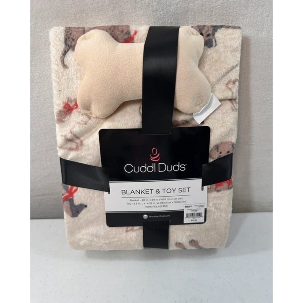 Cuddl Duds Dog Print Pet Blanket 40 x 50 Inches & Bone Toy Set New